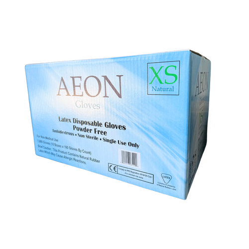 AEON - Disposable Latex Powder Free Nail Gloves Size (XS) Extra Small - Box of 10