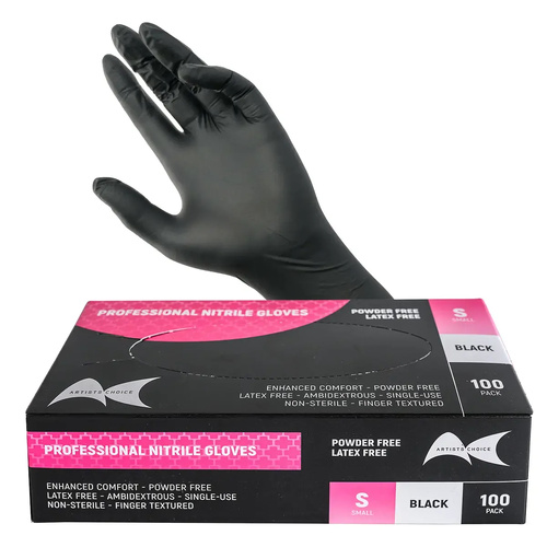 Artist Choice - Nitrile Powder Free Nail Black Gloves Size S (Small) 1000pcs (Box of 10)