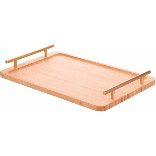 Solid Bamboo Wood Serving Tray Rectangular Gold Handles Nail Pedicure
