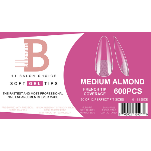 Billionaire Soft Gel Tips Box Nail False Fake Meidum Almond - 600 pcs