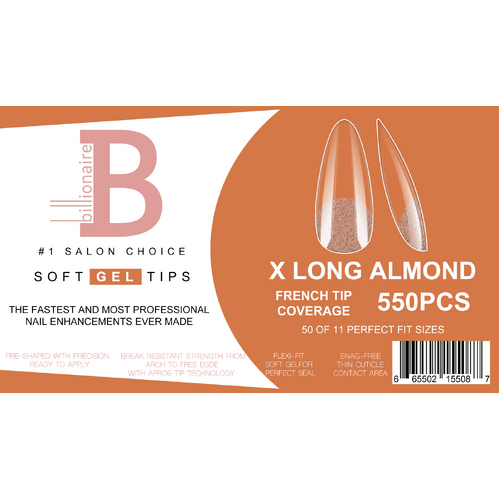 Billionaire Soft Gel Tips Box Nail False Fake Extra Long Almond - 550pcs