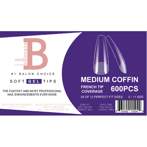 Billionaire Soft Gel Tips Box Nail False Fake Medium Coffin - 600pcs