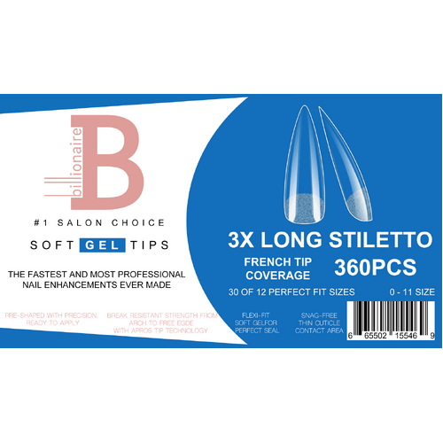 Billionaire Soft Gel Tips Box Nail False Fake 3X Extra Long Stiletto - 550pcs