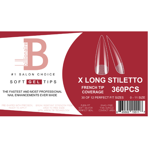 Billionaire Soft Gel Tips Box Nail False Fake Extra Long Stiletto- 360pcs