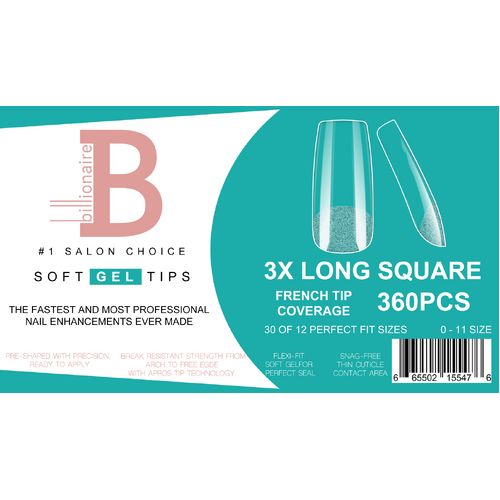 Billionaire Soft Gel Tips Box Nail False Fake 3 Extra Long Square - 360pcs