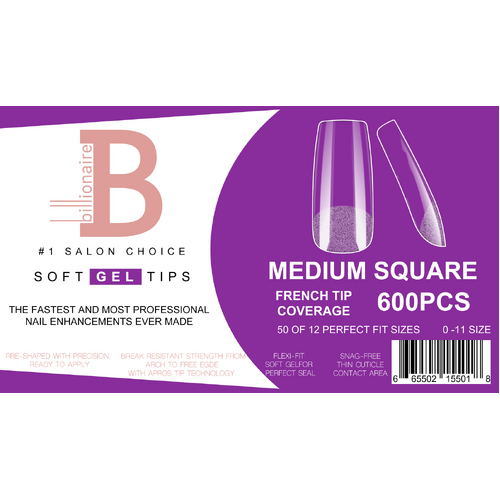 Billionaire Soft Gel Tips Box Nail False Fake Medium Square - 600pcs