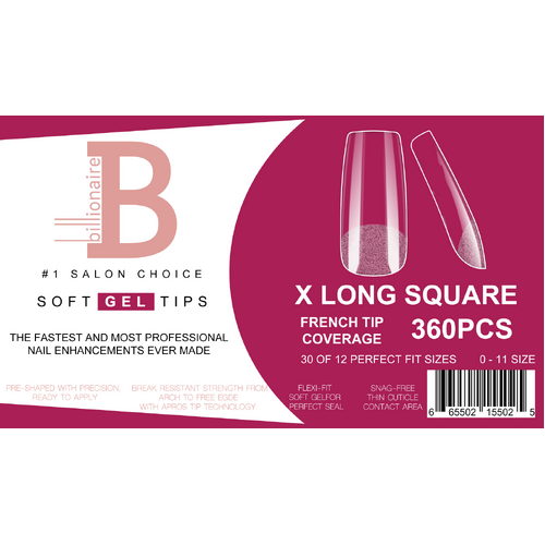 Billionaire Soft Gel Tips Box Nail False Fake Extra Long Square - 360pcs
