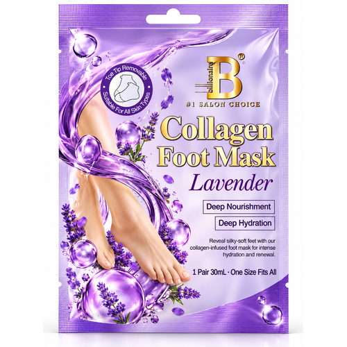 Billionaire Lavender Collagen Foot Mask 30ml – Moisturising Foot Treatment Socks, 1 Pair