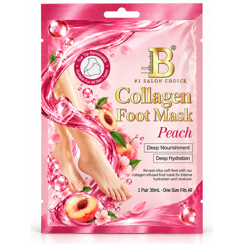 Billionaire Peach Collagen Foot Mask 30ml – Moisturising Foot Treatment Socks, 1 Pair
