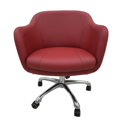 Salon Customer Chair Arm Rest Round 201 Hydraulic Swivel Leather PU Burgundy