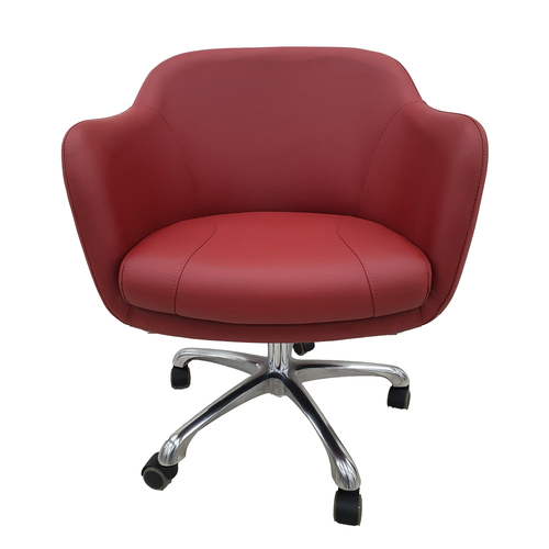 Salon Customer Chair Arm Rest Round 201 Hydraulic Swivel Leather PU Red