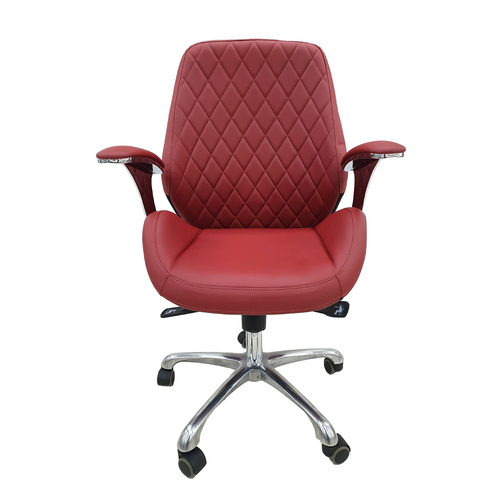 Salon Customer Chair Arm Rest Round 3219B Hydraulic Swivel Leather PU Red