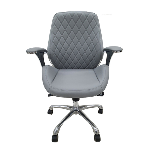 Salon Customer Chair Arm Rest Round 3219B Hydraulic Swivel Leather PU Gray
