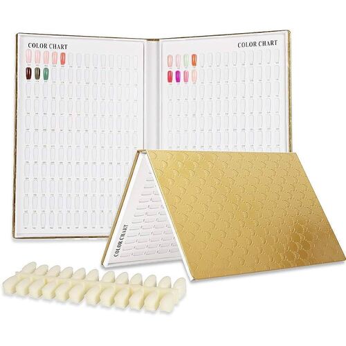 308 Colors Nail Gel Polish Display Book Chart Card Board with 360 Tips (Gold)