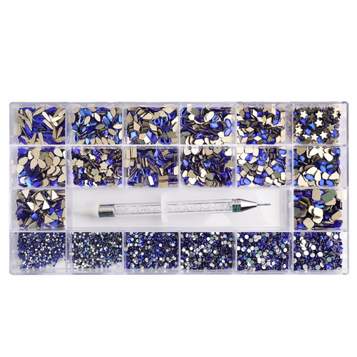 Rhinestone Diamond Glass Blue Sapphire AB Mixed Multi Shape Kit Box