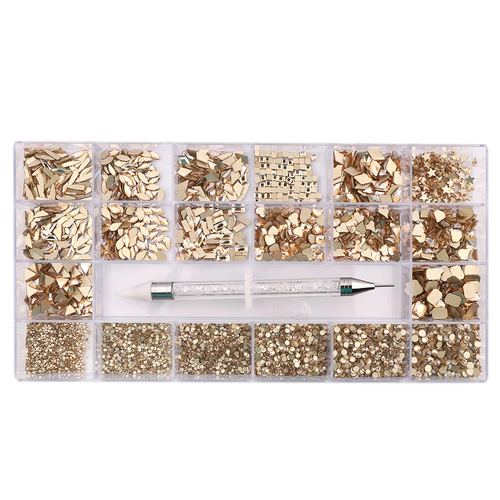 Rhinestone Diamond Glass Gold AB Mixed Multi Shape Kit Box