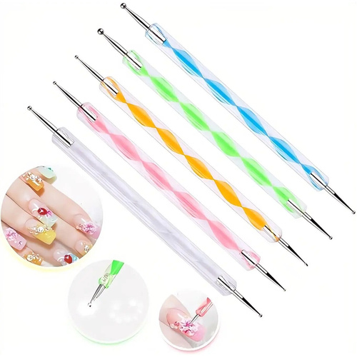 5-Piece 2-Way Dotting Pen Tool Set for Nail Art, Tip Dot Painting & Manicure