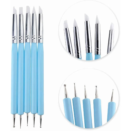5Pcs Nail Art Dotting Tools Dual Head Silicone Brush for Drawing & Painting