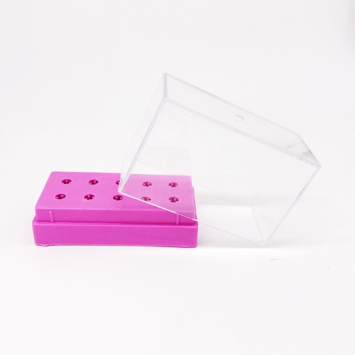 10 Holes Slot Nail Drill Bit Holder Storage Container Empty Box - Pink