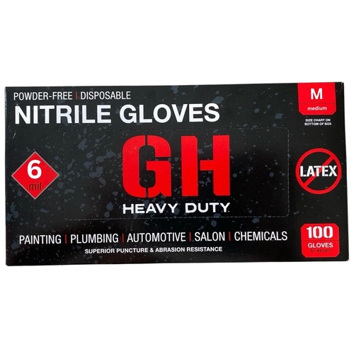 GH - Nail Black Nitrile Powder Free Gloves 6 Mil - Size M Medium 100pcs