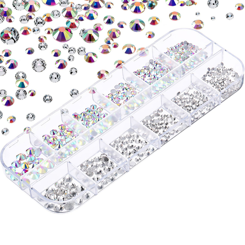 Flat Back Box Crystal AB Nail Art Rhinestones Diamond 12 Grids
