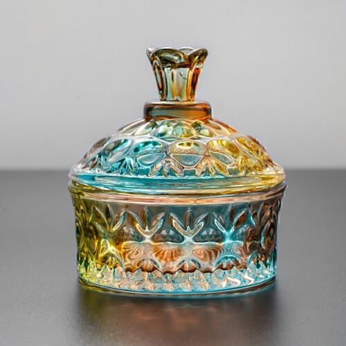 Crystal Dappen Dish Glass Nail Acrylic Liquid Powder Jar Container Rainbow Crown Cap 8oz