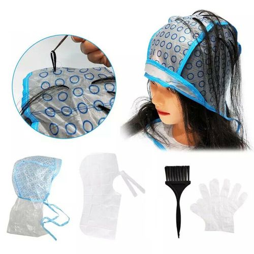Hi Lift Disposable Hair Dye Colouring Highlight Cap Gloves Tipping Hook Set