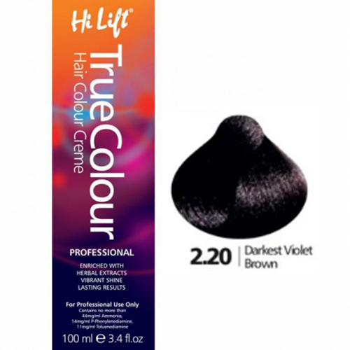 Hi Lift True Colour Permanent Hair Color Cream 2.20 Darkest Violet Brown 100ml