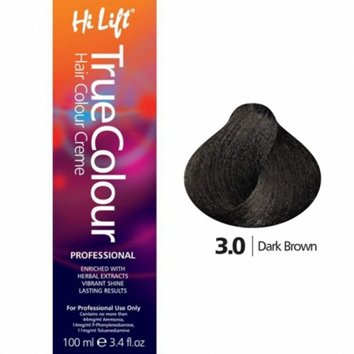 Hi Lift True Colour Permanent Hair Color Cream 3.0 Dark Brown 100ml