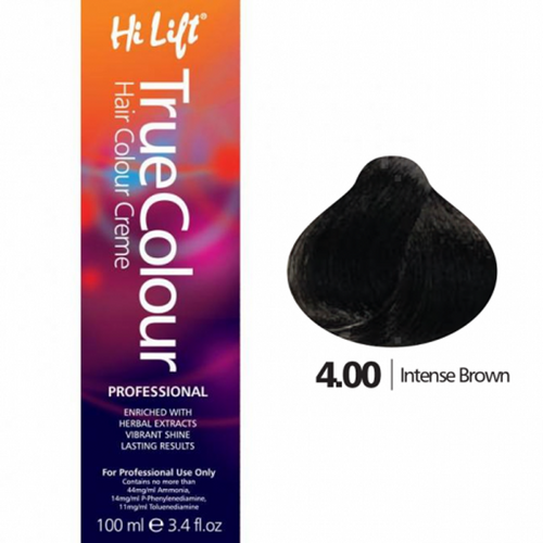Hi Lift True Colour Permanent Hair Color Cream 4.00 Intense Brown 100ml
