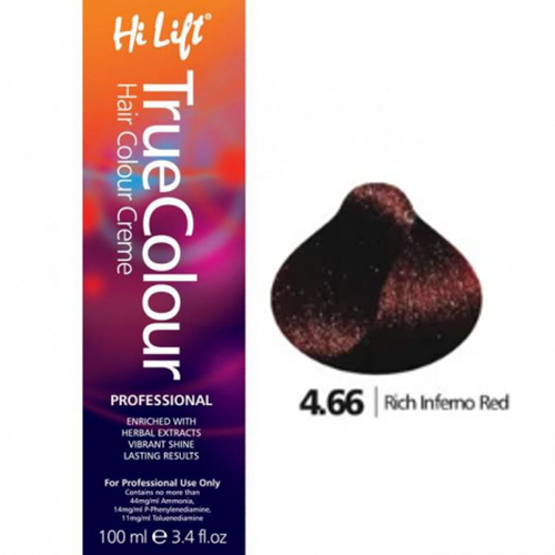 Hi Lift True Colour Permanent Hair Color Cream 4.66 Rich Inferno Red 100ml