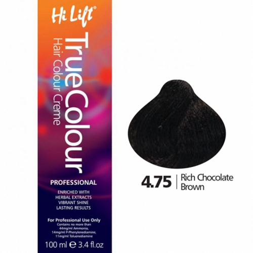 Hi Lift True Colour Permanent Hair Color Cream 4.75 Rich Chocolate Brown 100ml