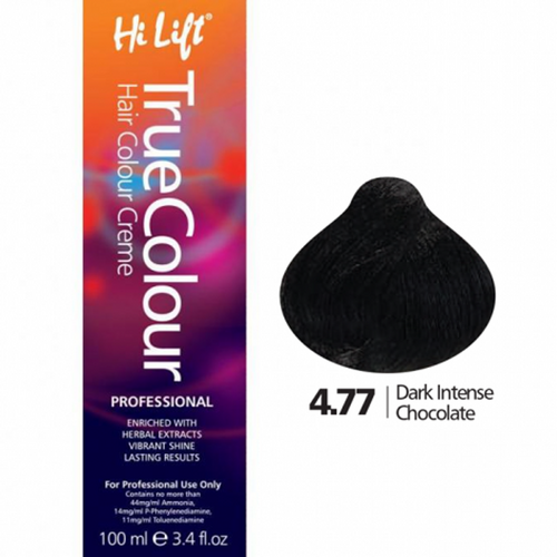Hi Lift True Colour Permanent Hair Color Cream 4.77 Dark Intense Chocolate 100ml