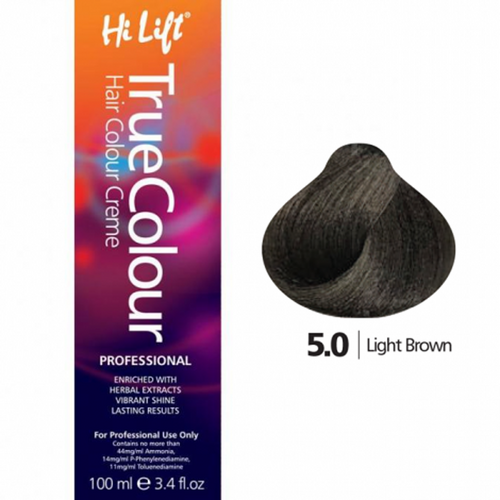 Hi Lift True Colour Permanent Hair Color Cream 5.0 Light Brown 100ml