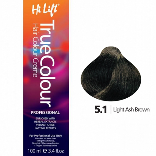 Hi Lift True Colour Permanent Hair Color Cream 5.1 Light Ash Brown 100ml