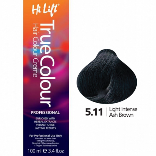 Hi Lift True Colour Permanent Hair Color Cream 5.11 Light Intense Ash Brown 100ml