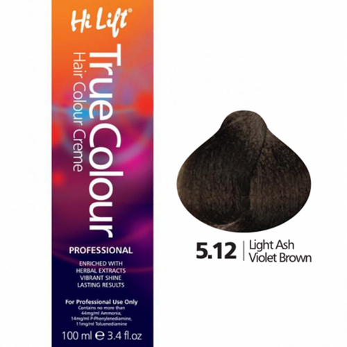 Hi Lift True Colour Permanent Hair Color Cream 5.12 Light Ash Violet Brown 100ml