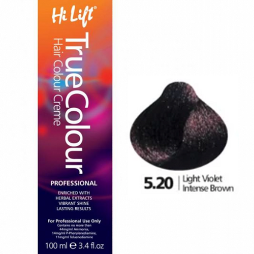 Hi Lift True Colour Permanent Hair Color Cream 5.20 Light Violet Intense Brown 100ml