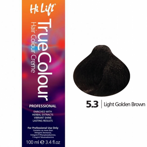 Hi Lift True Colour Permanent Hair Color Cream 5.3 Light Golden Brown 100ml