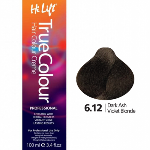 Hi Lift True Colour Permanent Hair Color Cream 6.12 Dark Ash Violet Blonde 100ml