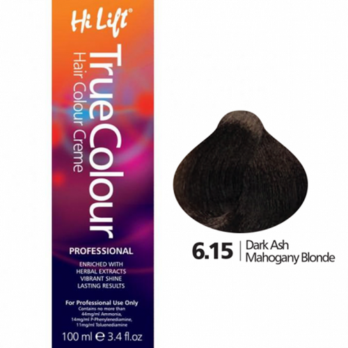 Hi Lift True Colour Permanent Hair Color Cream 6.15 Dark Ash Mahogany Blonde 100ml