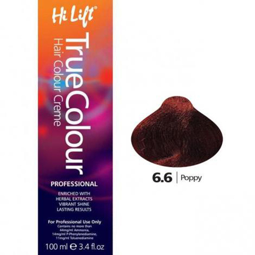 Hi Lift True Colour Permanent Hair Color Cream 6.6 Poppy 100ml