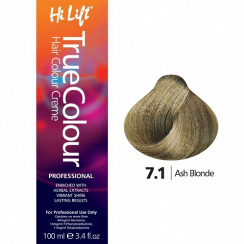 Hi Lift True Colour Permanent Hair Color Cream 7.1 Ash Blonde 100ml