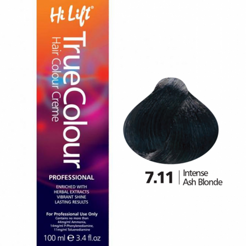 Hi Lift True Colour Permanent Hair Color Cream 7.11 Intense Ash Blonde 100ml