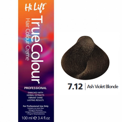 Hi Lift True Colour Permanent Hair Color Cream 7.12 Ash Violet Blonde 100ml