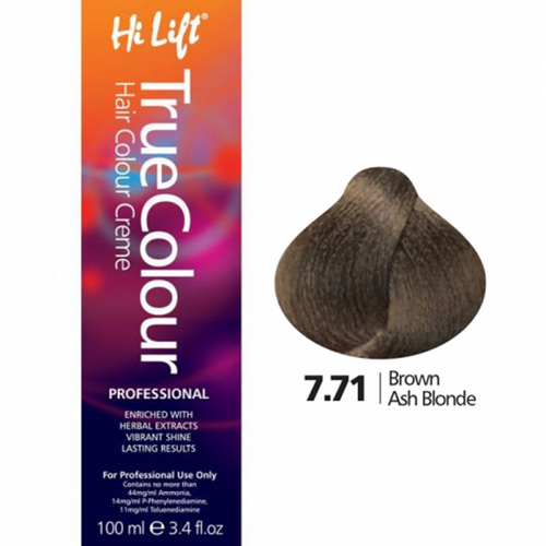 Hi Lift True Colour Permanent Hair Color Cream 7.71 Brown Ash Blonde 100ml