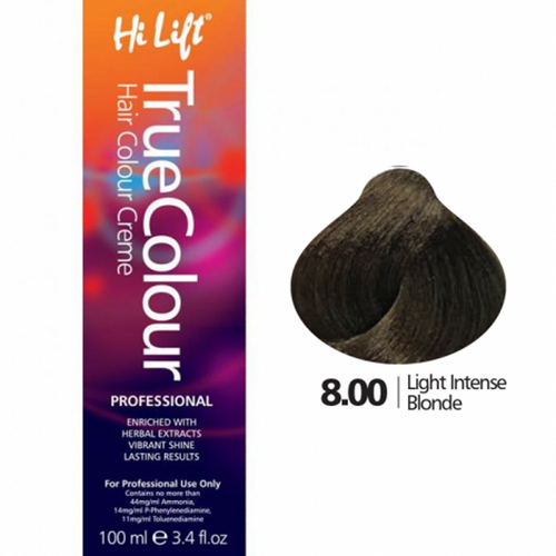 Hi Lift True Colour Permanent Hair Color Cream 8.00 Light Intense Blonde 100ml