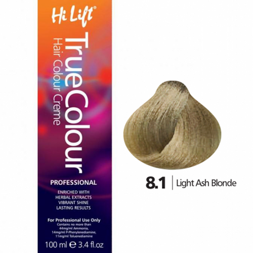 Hi Lift True Colour Permanent Hair Color Cream 8.1 Light Ash Blonde 100ml
