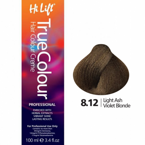 Hi Lift True Colour Permanent Hair Color Cream 8.12 Light Ash Violet Blonde 100ml