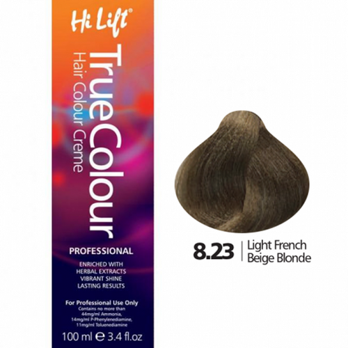 Hi Lift True Colour Permanent Hair Color Cream 8.23 Light French Beige Blonde 100ml